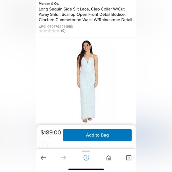 Morgan & Co. Blue Long Sequin Side Slit Lace dress size 1 - Picture 11 of 11